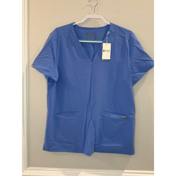 FIGS Technical Collection NWT Blue Three Pocket Scrub Top Sz XL Short Sleeve - Picture 1 of 7